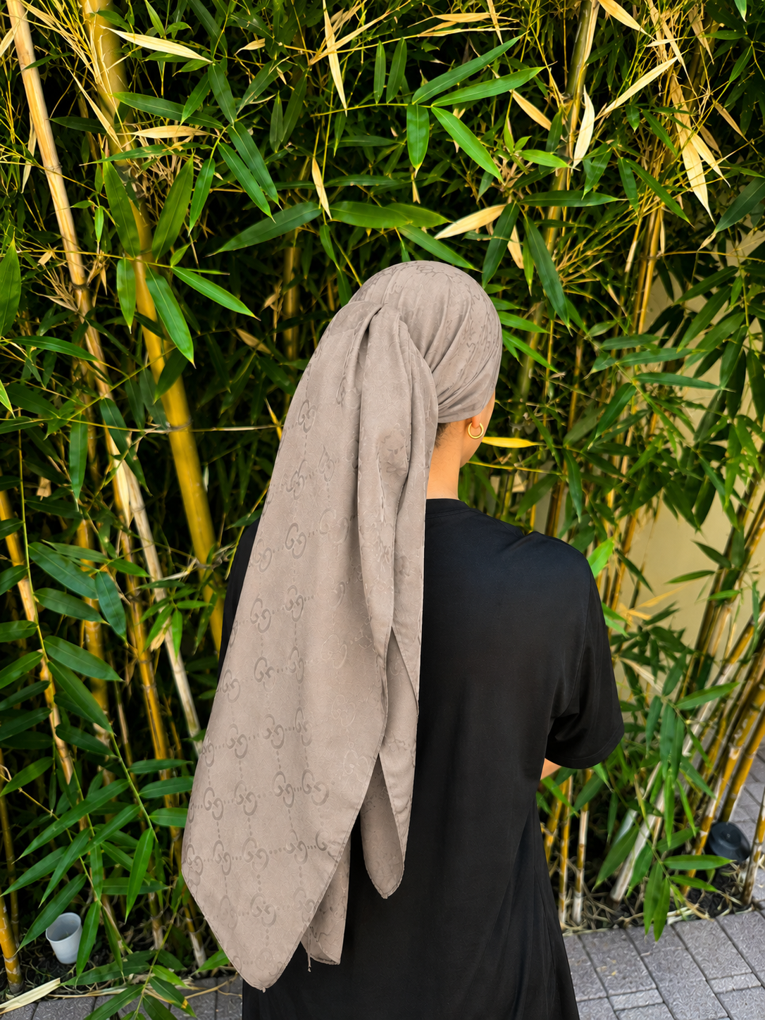 G. inspired taupe rectangle metallic headscarf