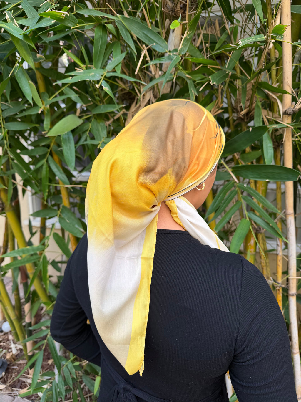 Yellow abstract floral cotton headscarf