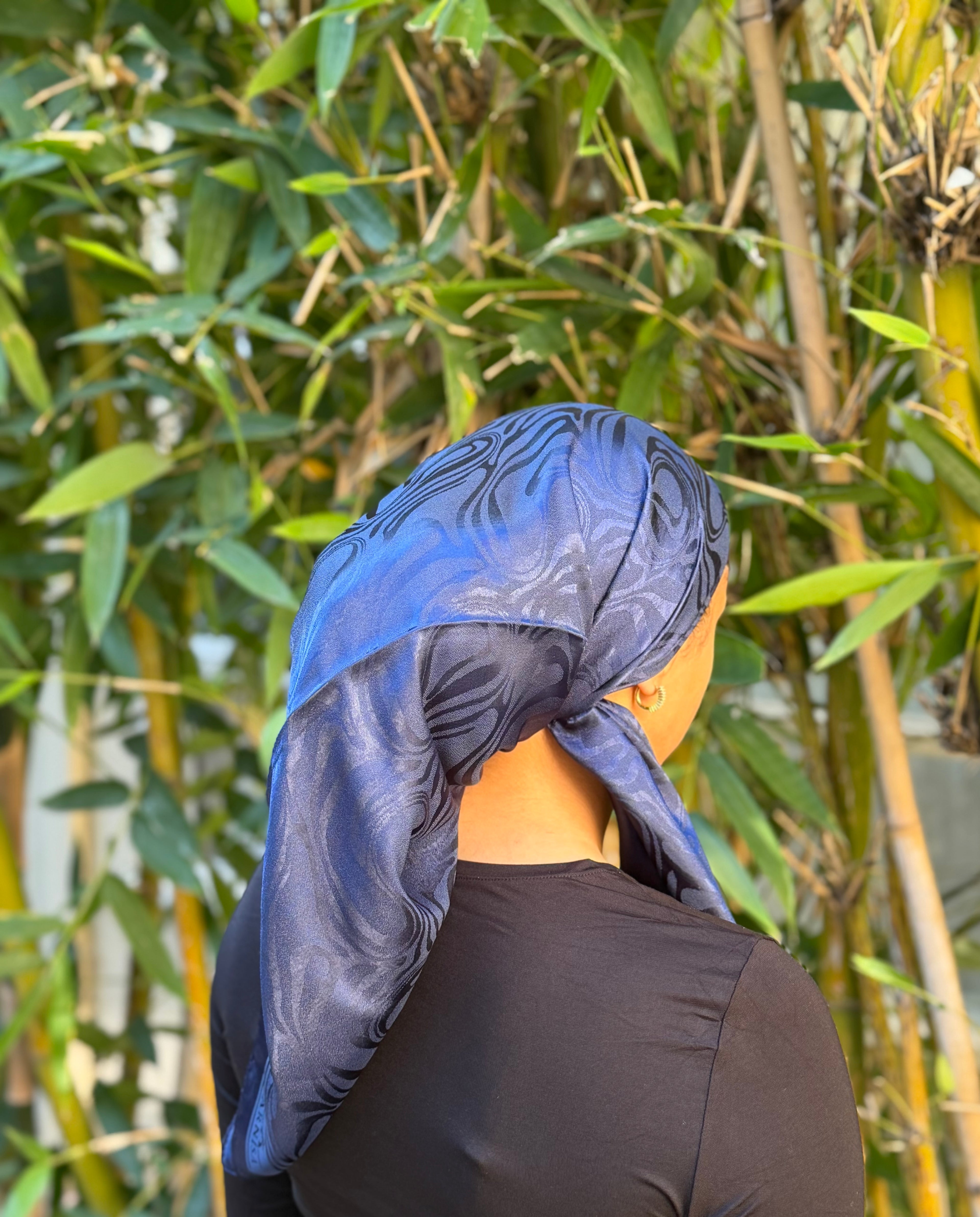 Navy zebra metallic headscarf