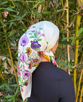 GUC inspired  white satin  floral headscarf