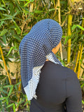 Navy and white Polka dot cotton headscarf