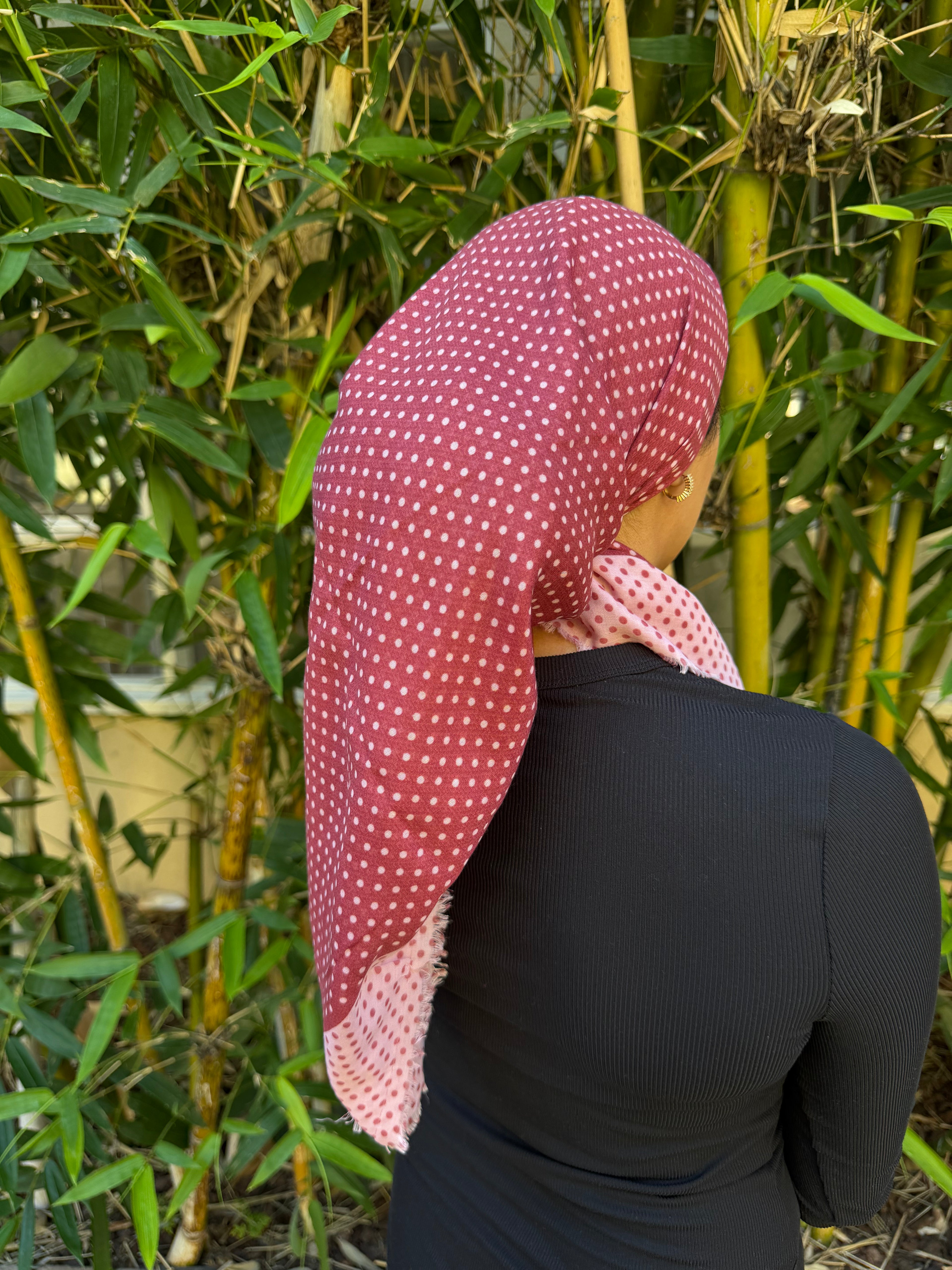 Burgundy/Pink Polka dot cotton headscarf
