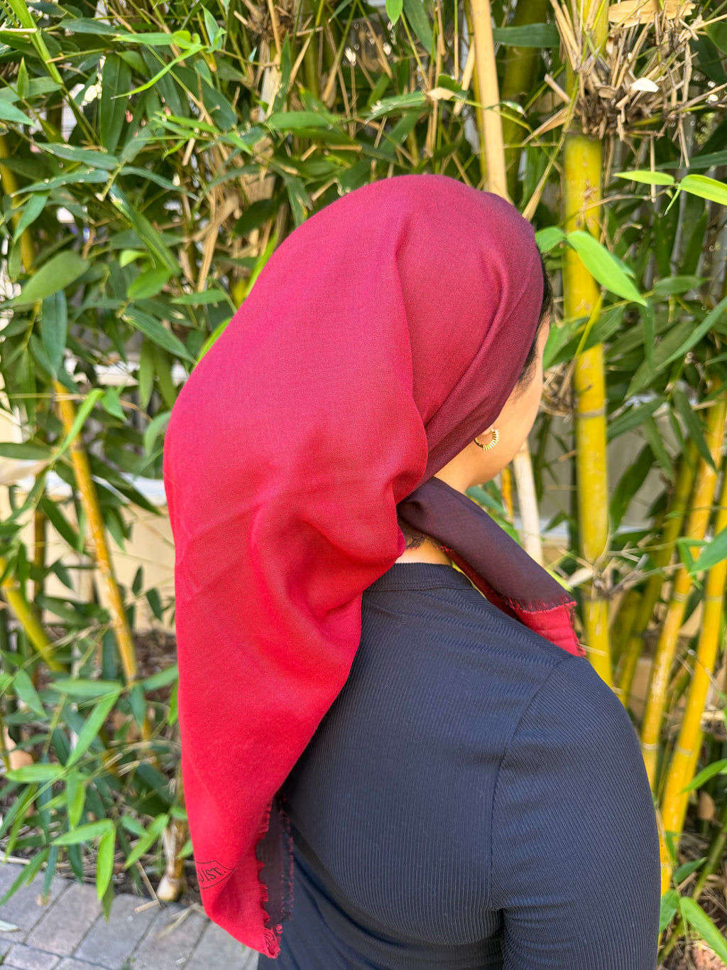 Two shade red/ black cotton headscarf
