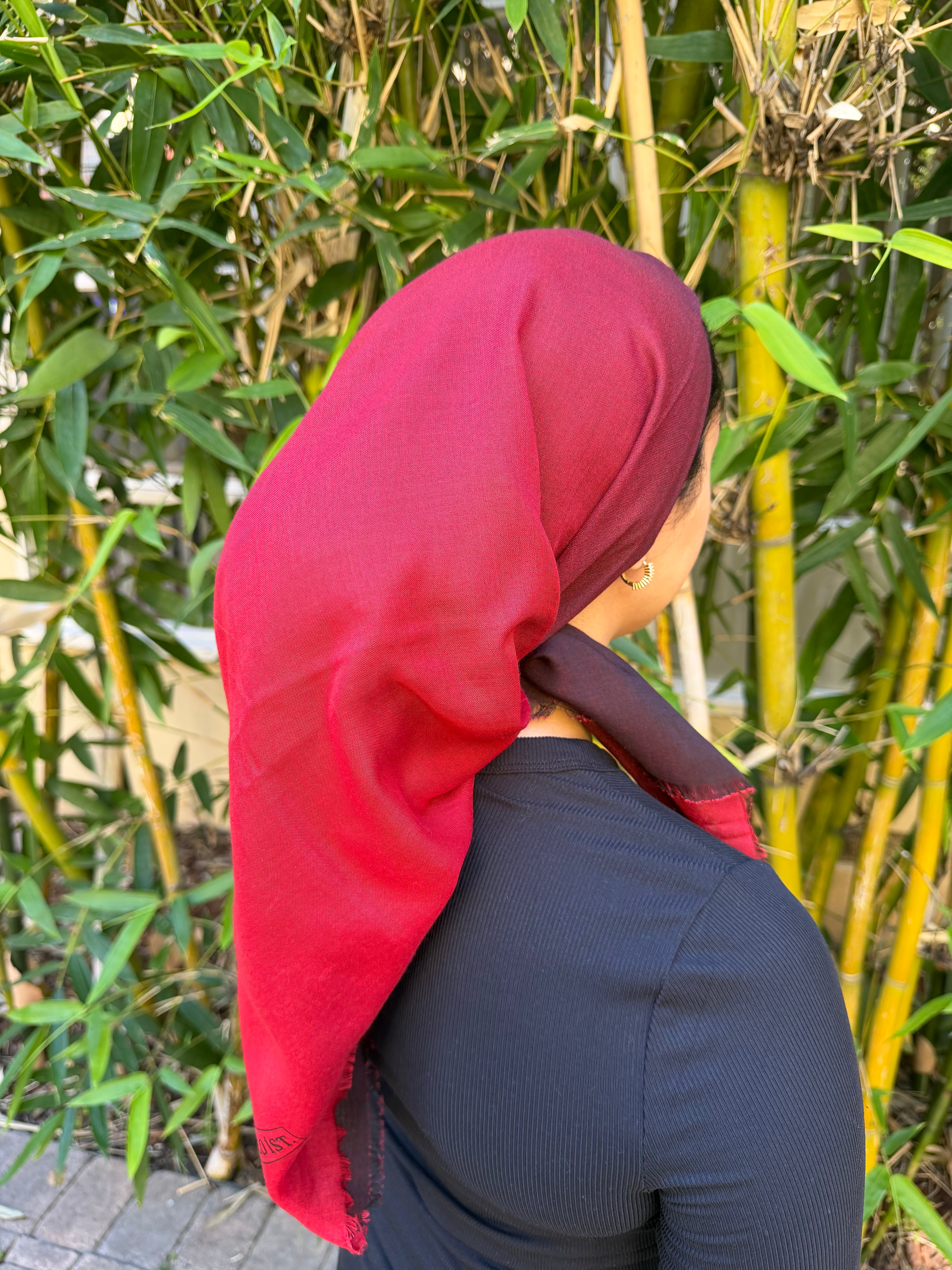 Two shade red/ black cotton headscarf