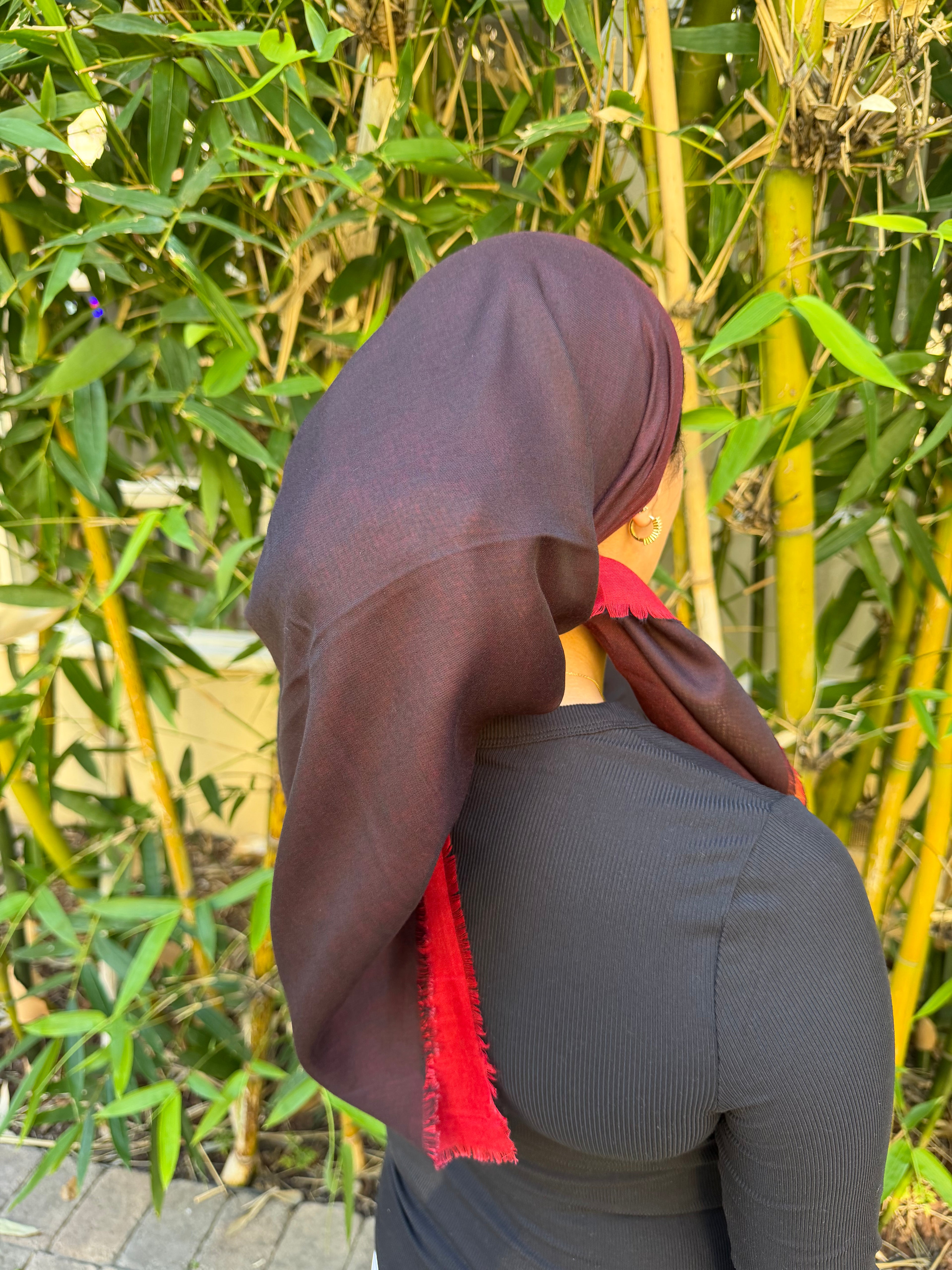 Two shade red/ black cotton headscarf