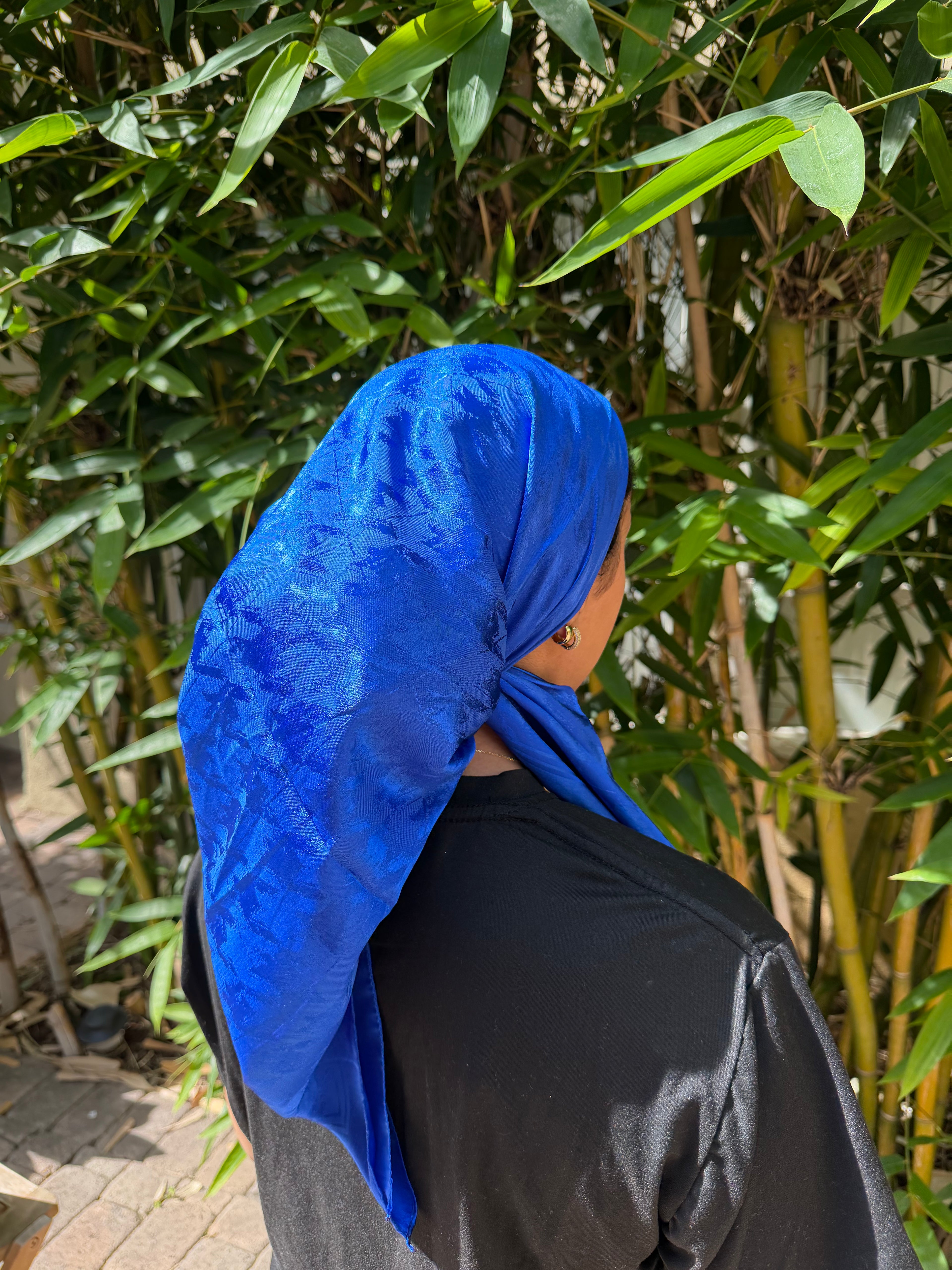 Royal blue jacquard print headscarf