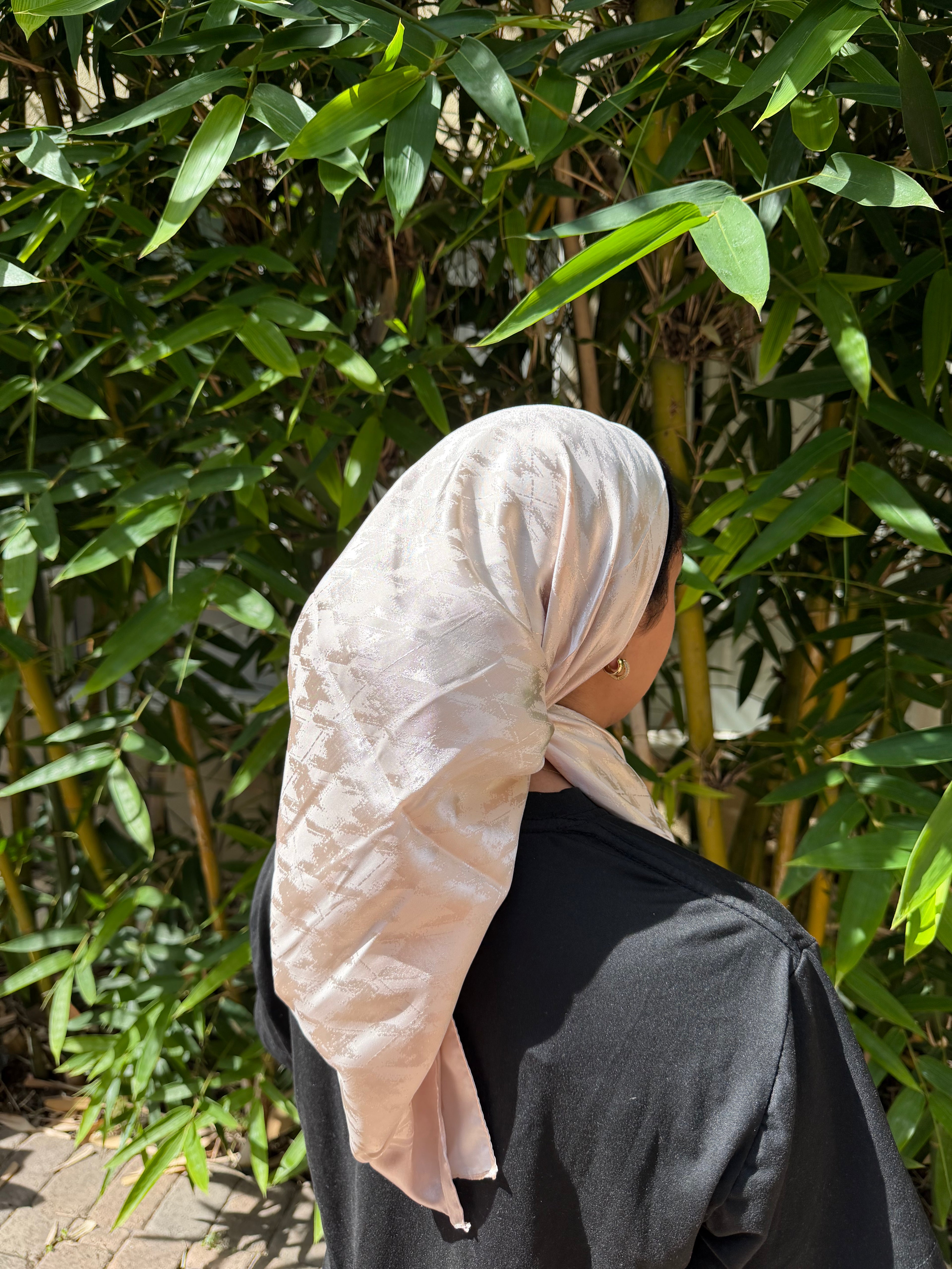Cream white jacquard print headscarf