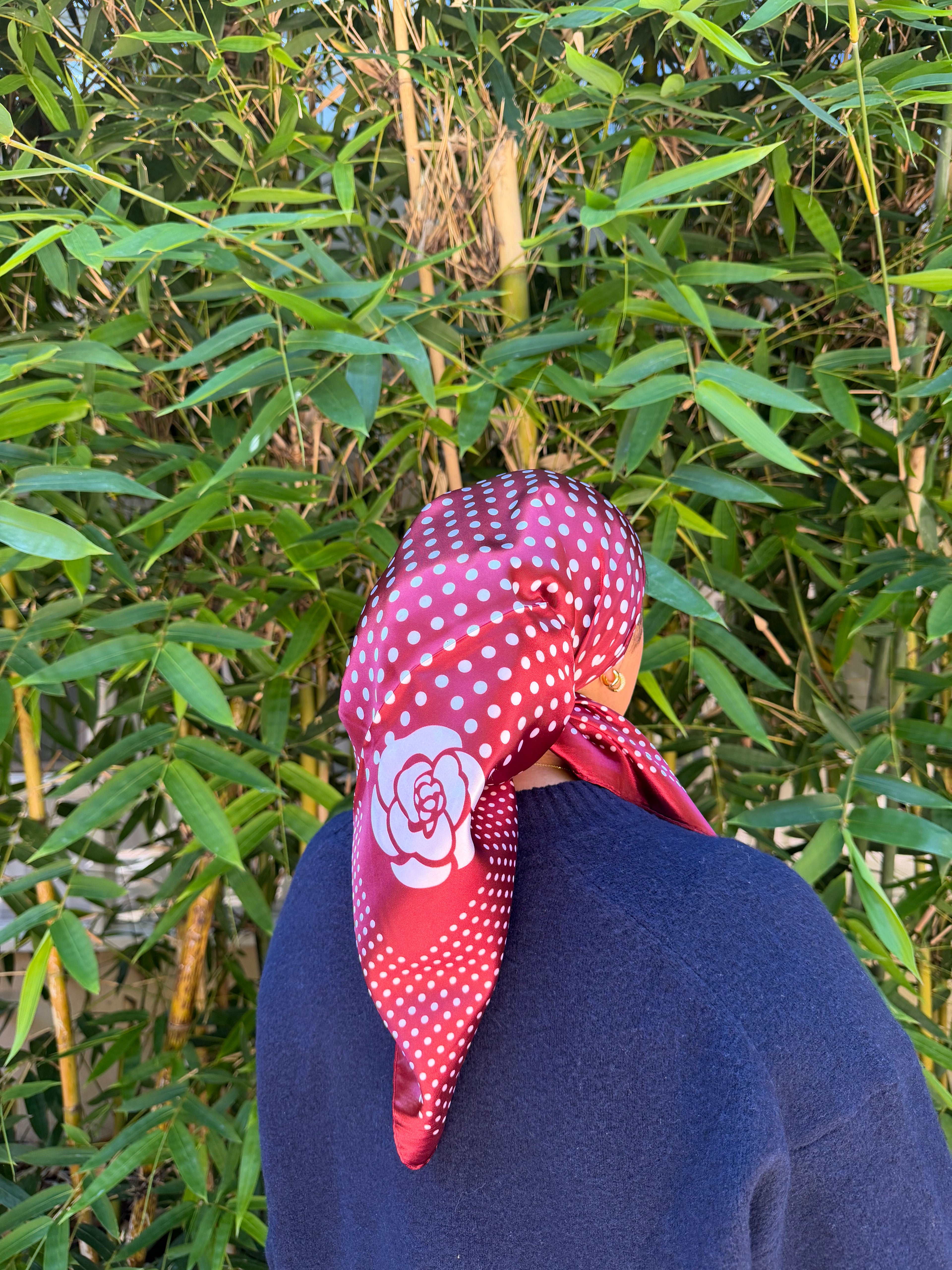 Polka Dot burgundy satin headscarf