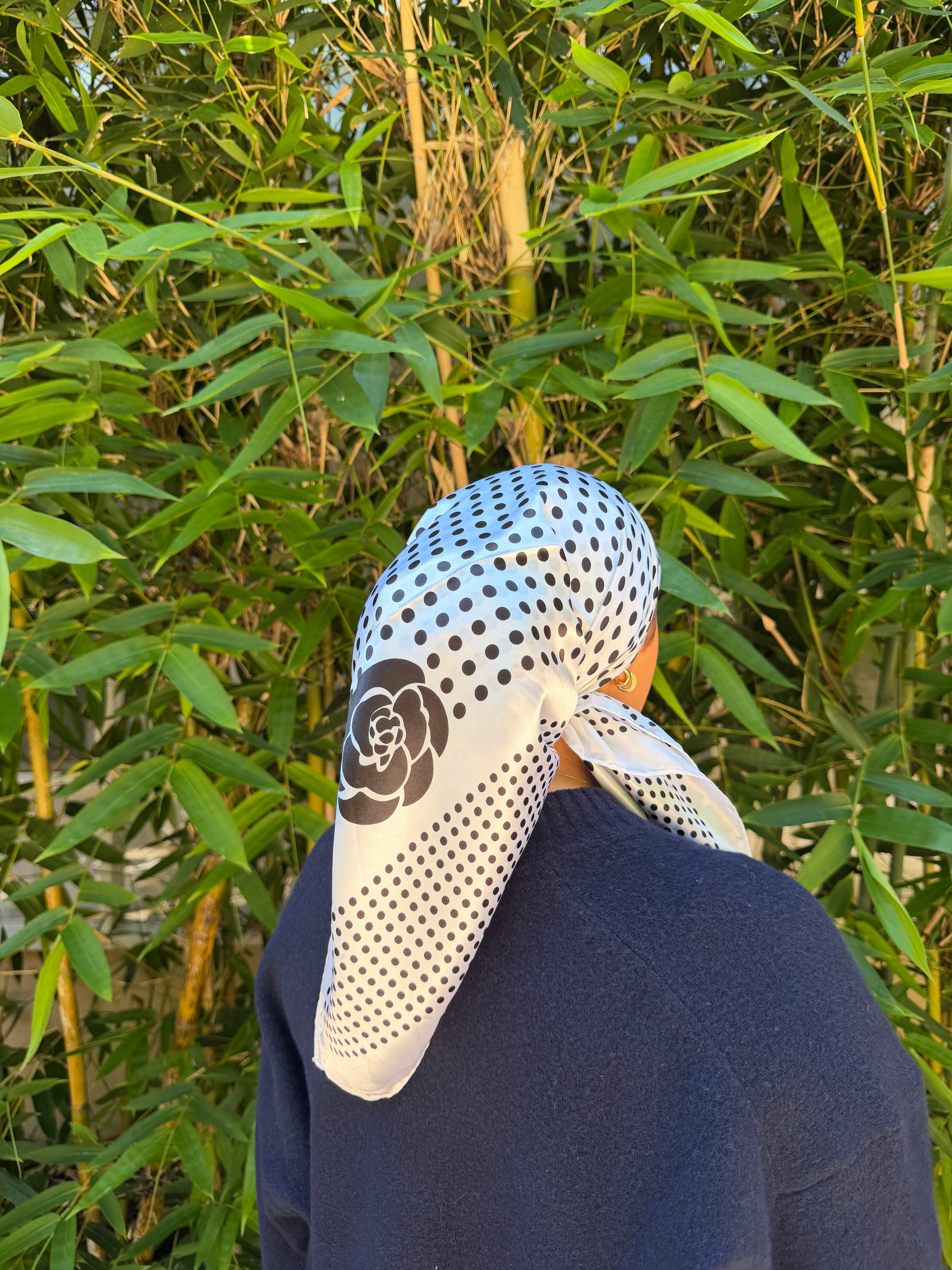 Polka Dot white satin headscarf