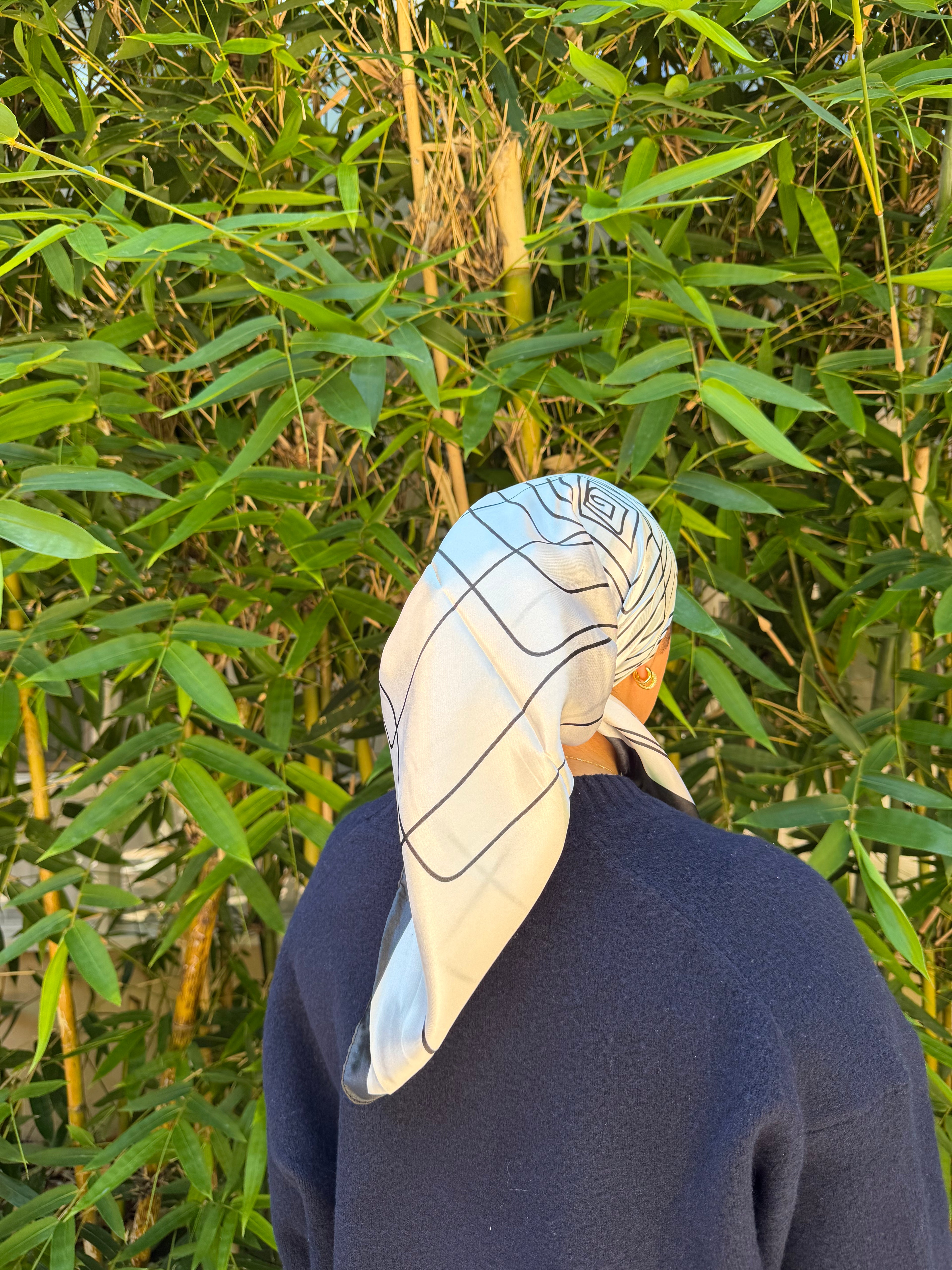 White Outline satin headscarf