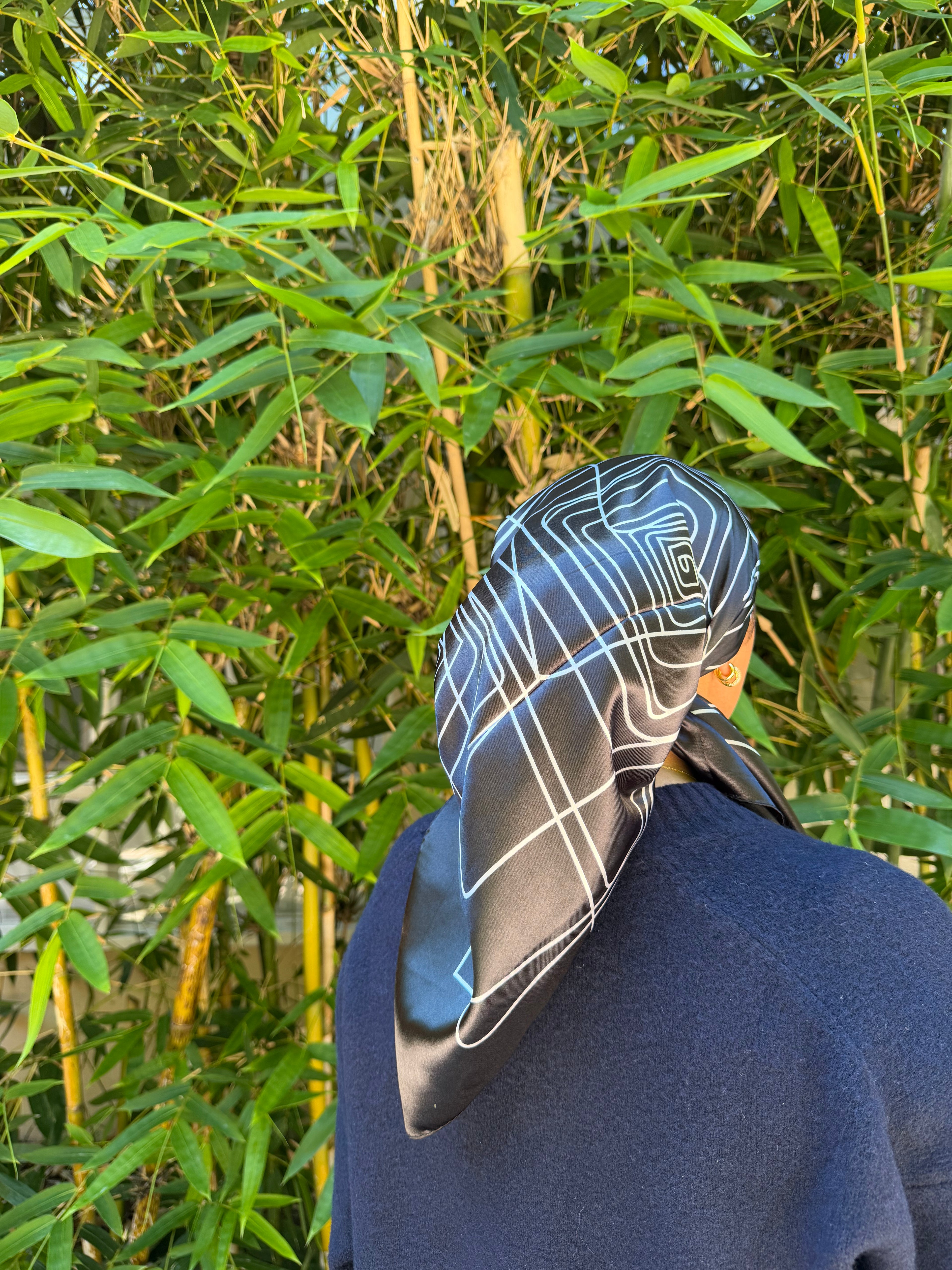 Black outline satin headscarf