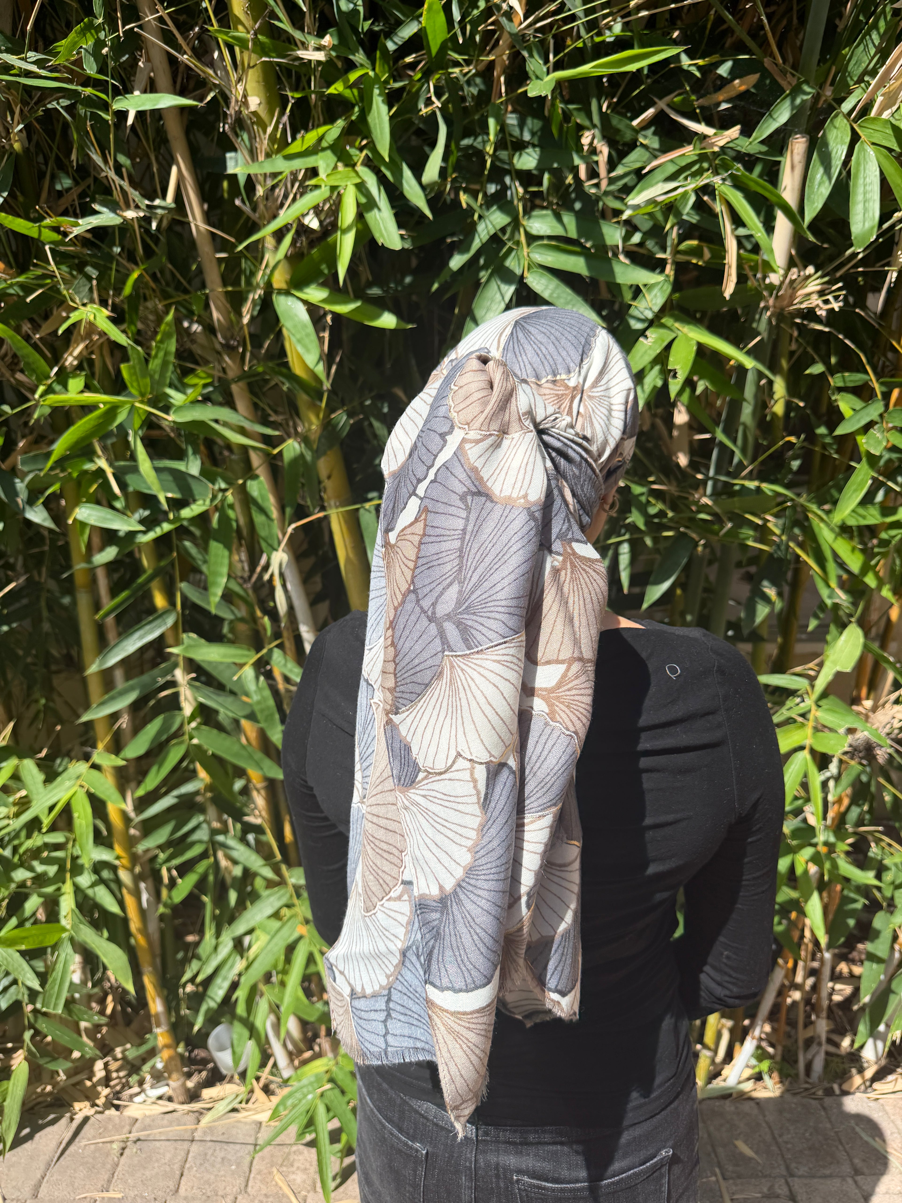 Poppy neutral rectangle headscarf with metallic detail