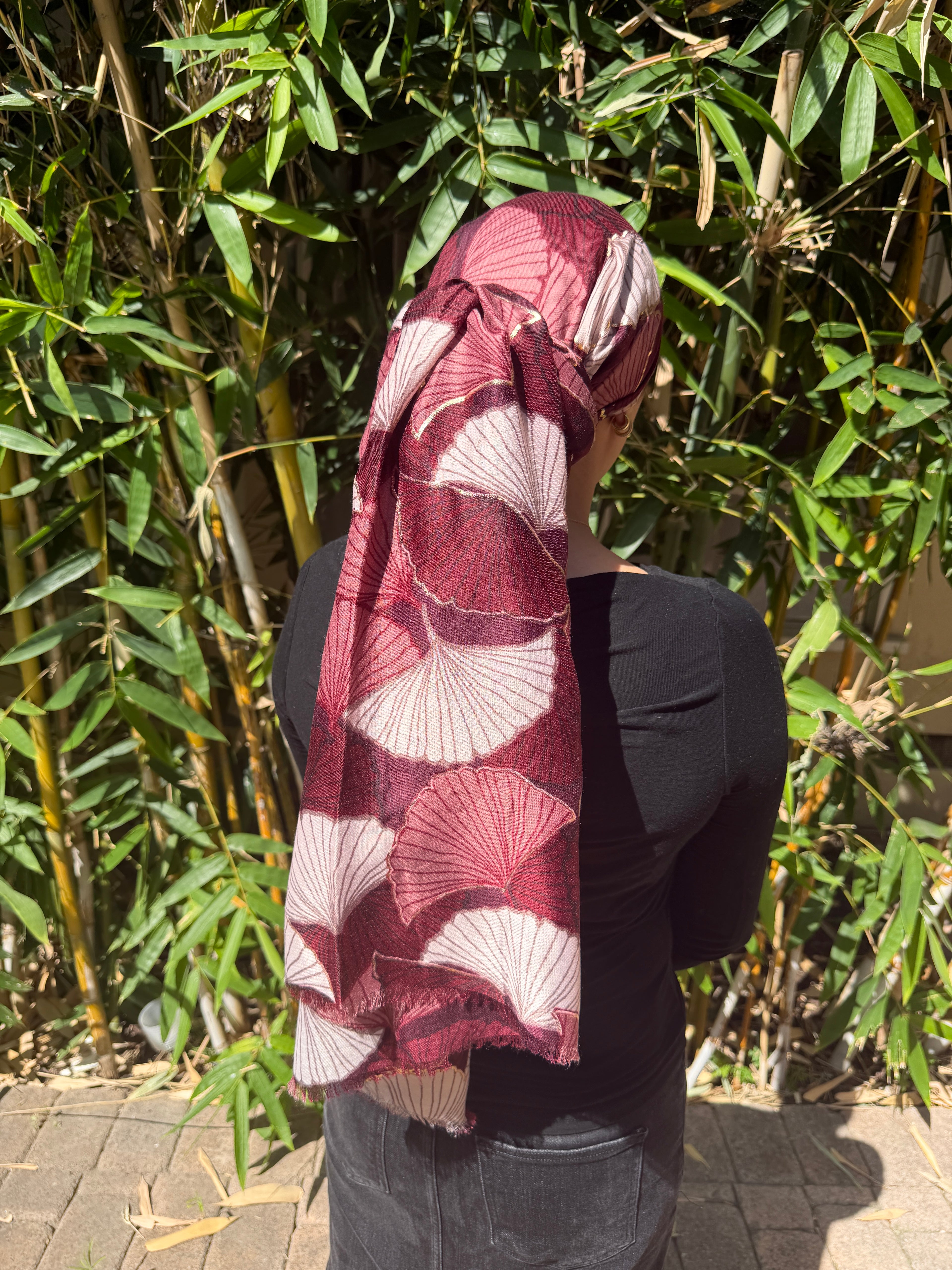 Poppy Red rectangle headscarf with metallic detail