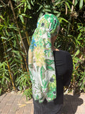 Green Floral rectangle headscarf with metallic detail