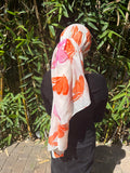 Butterfly Print rectangle headscarf ( Pink&Orange) with metallic detail