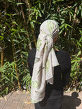 Butterfly Print rectangle headscarf (Green&Grey) with metallic detail