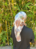 Brown and blue floral headscarf