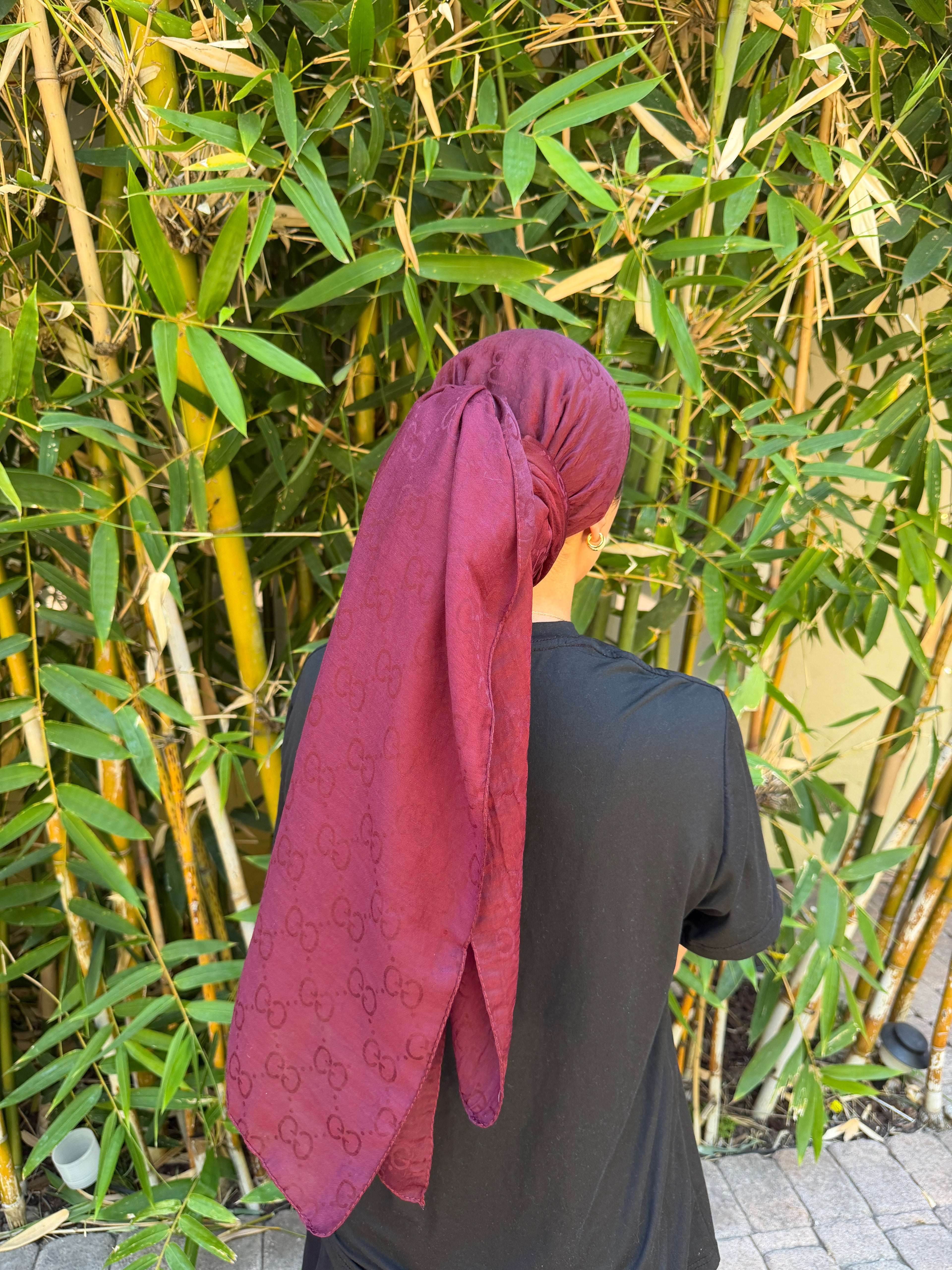 G. inspired burgundy rectangle metallic headscarf