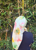 Floral green and pink watercolor headscarf