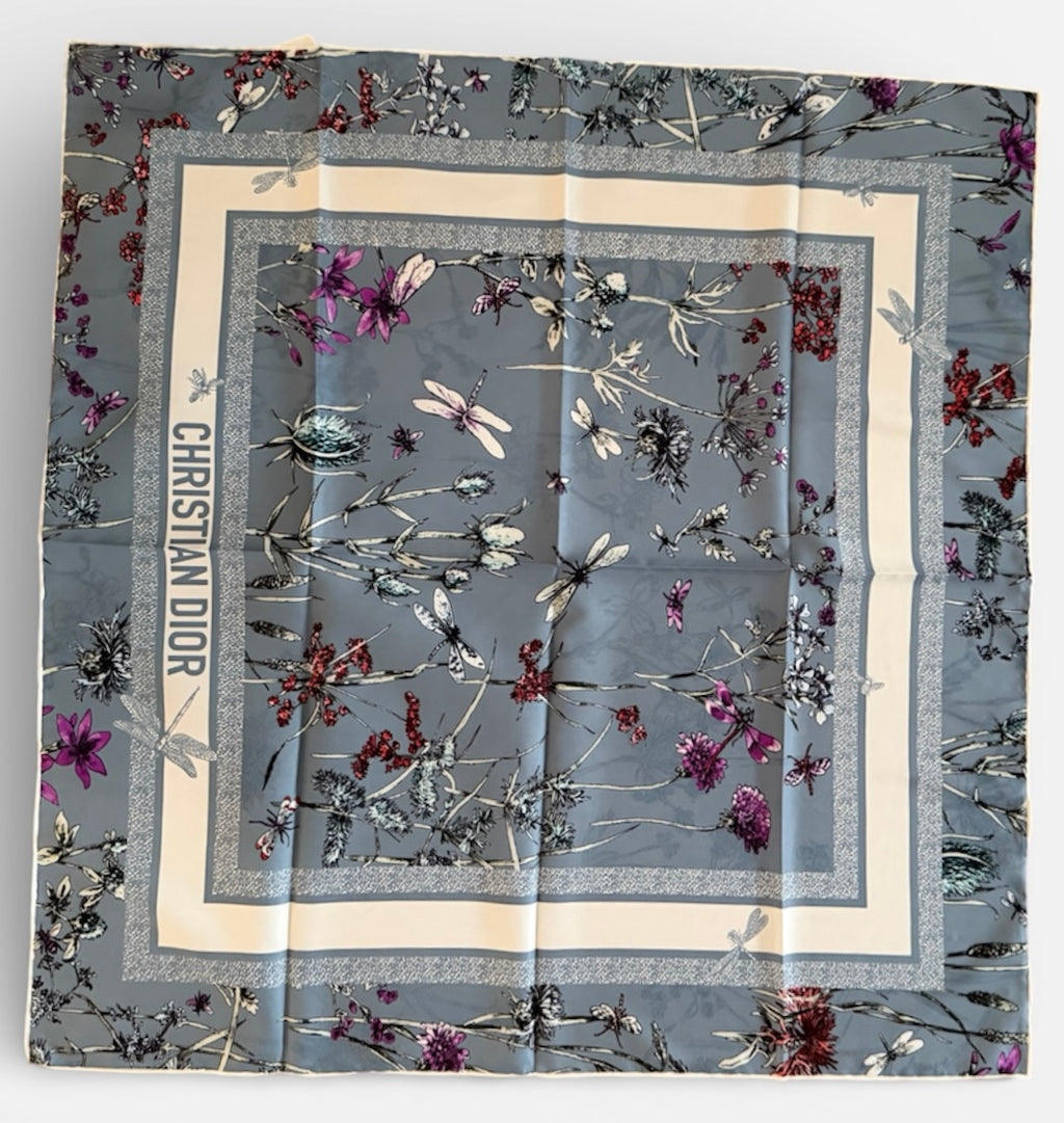 Sky blue Dio. replica satin headscarf