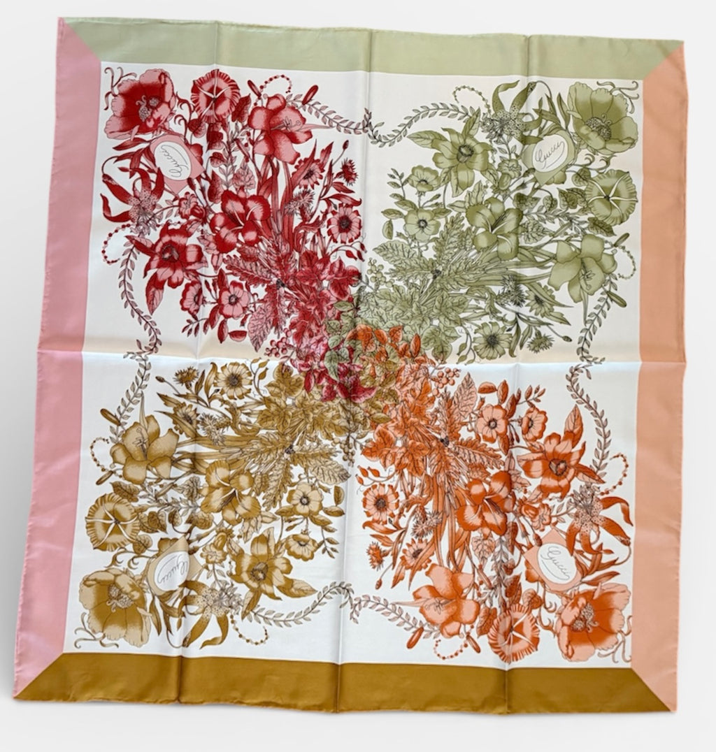 Vibrant Multicolored GUC. Replica satin headscarf