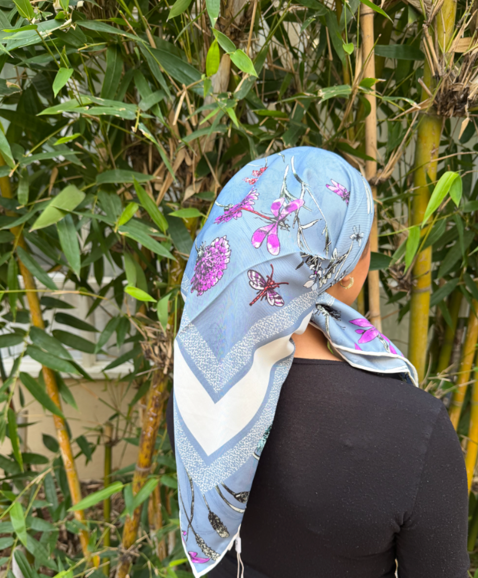 Sky blue Dio. replica satin headscarf